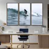 11693607-MGV-CV-36X24-Surfer on Wave Wall Art Canvas Print, Framed Ocean Adventure Art Picture Print, Motion Blur Water Perfect Coastal Adventure Decor