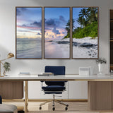 75045485-MGV-FC-48X32-3P_Walnut-Tropical Beach Wall Art Canvas Print, Framed Sunset Glow Art Picture Print, Palm Tree Coast Perfect Tropical Coastal Decor Artwork