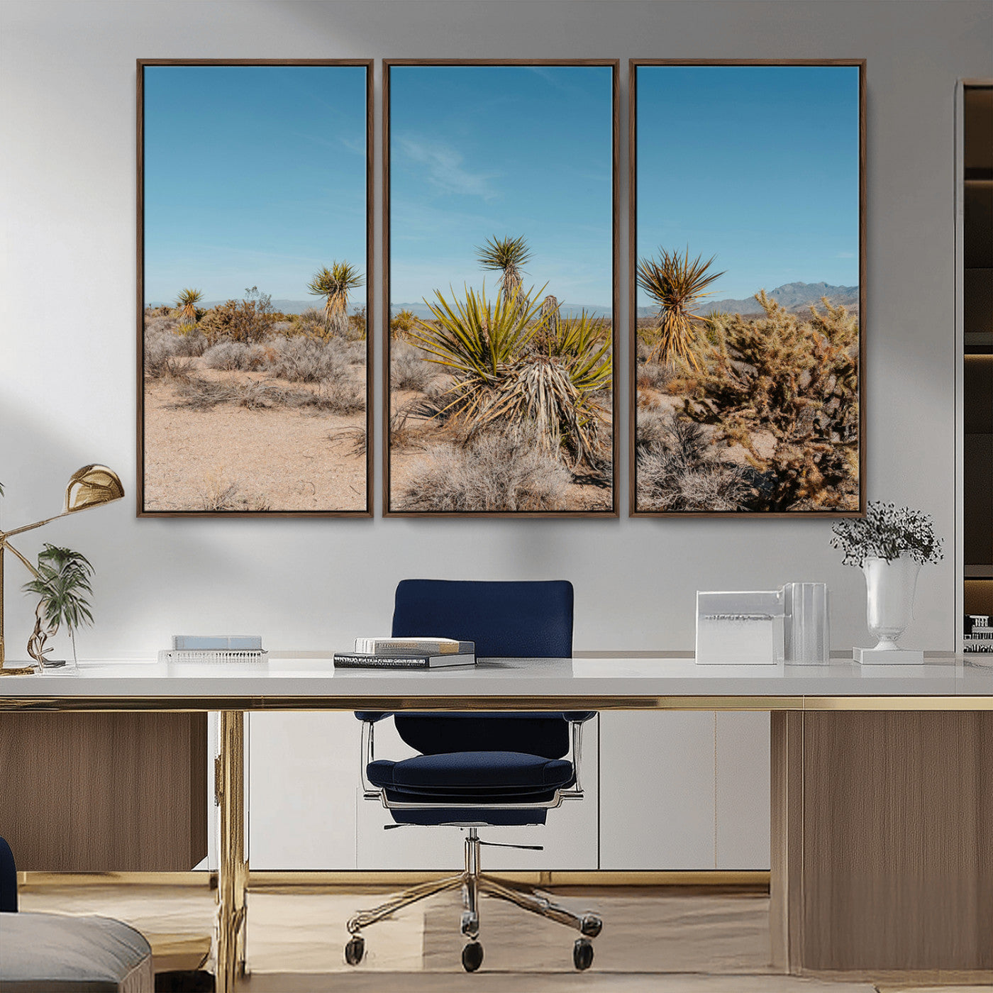 35156165-MGV-FC-48X32-3P_Walnut-Joshua Tree Wall Art Canvas Print, Framed Desert Landscape Art Picture Print, Warm Earth Tones Perfect Southwestern Minimalist