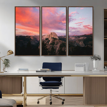 32786115-MGV-FC-48X32-3P_Walnut-Half Dome Wall Art Canvas Print, Framed Yosemite National Park Art Picture Print, Dramatic Sunset Perfect Adventurous Wilderness
