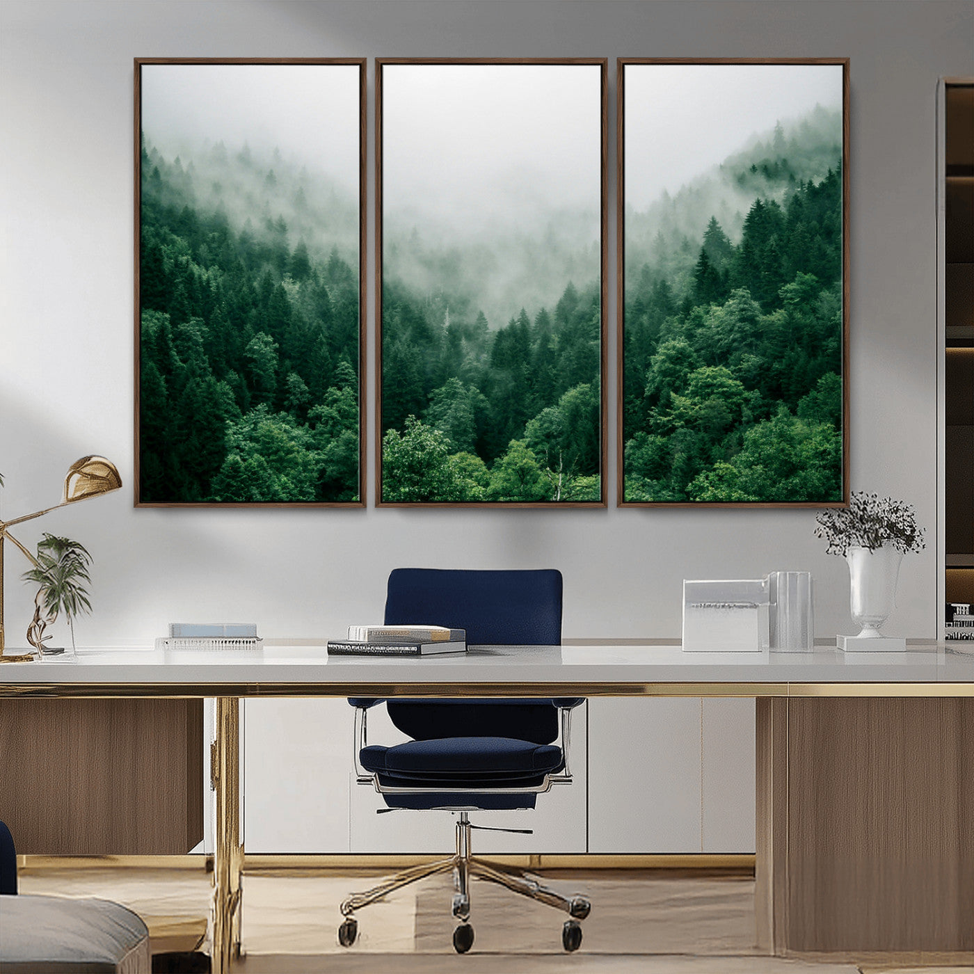 45265379-MGV-CV-36X24-Misty Forest Wall Art – Green Mountain Pine Tree Landscape Canvas Print, Nature Photography Artwork Home Decor for Bedroom, Living