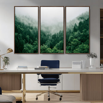 45265379-MGV-CV-36X24-Misty Forest Wall Art – Green Mountain Pine Tree Landscape Canvas Print, Nature Photography Artwork Home Decor for Bedroom, Living