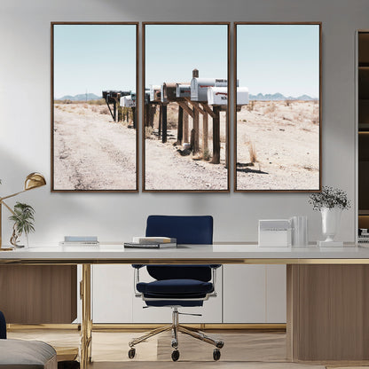 54616109-MGV-CV-36X24-Desert Mailboxes Wall Art – Rustic Rural Roadside Photography Canvas Print, American Southwest Landscape Home Decor for Living