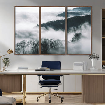 67569654-MGV-CV-36X24-Foggy Forest Wall Art – Mist Covered Hills and Trees Landscape Canvas Print, Moody Nature Photography Decor for Living Room,