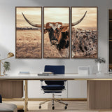 95745718-MGV-CV-36X24-Texas Longhorn Wall Art – Western Cattle Photography Canvas Print, Rustic Ranch Animal Artwork Country Farmhouse Decor for Living