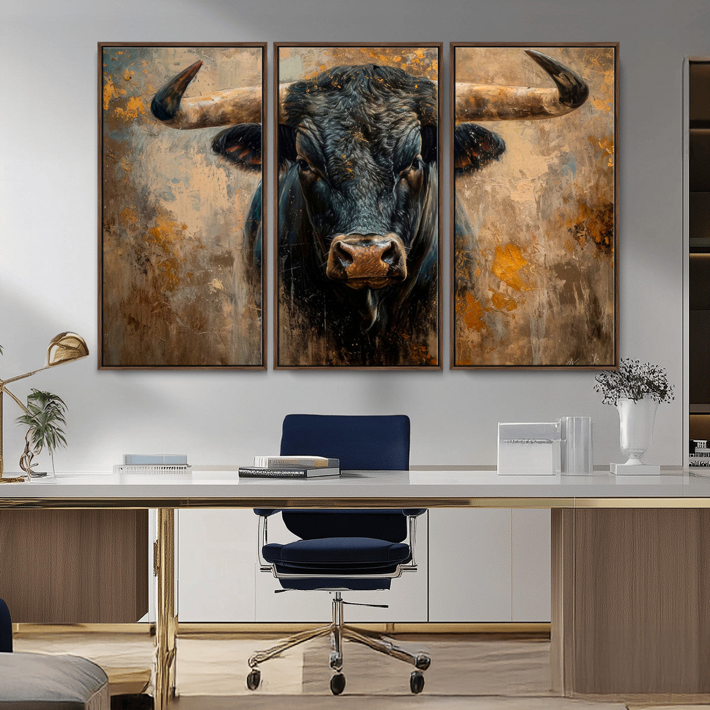 91615410-MGV-CV-36X24-Bull Wall Art – Rustic Western Longhorn Canvas Print, Powerful Abstract Animal Painting, Farmhouse Ranch Decor for Living Room,