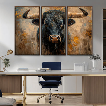 91615410-MGV-CV-36X24-Bull Wall Art – Rustic Western Longhorn Canvas Print, Powerful Abstract Animal Painting, Farmhouse Ranch Decor for Living Room,
