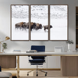 61161423-MGV-CV-36X24-Running Bison Herd Wall Art – Winter Buffalo Canvas Print, Wildlife Photography Decor for Rustic Living Room, Farmhouse, Lodge,