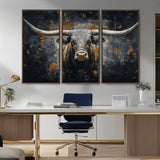 93195031-MGV-CV-36X24-Dark Longhorn Bull Wall Art – Western Steer Canvas Print, Moody Rustic Animal Painting for Man Cave, Ranch House, Office or Modern