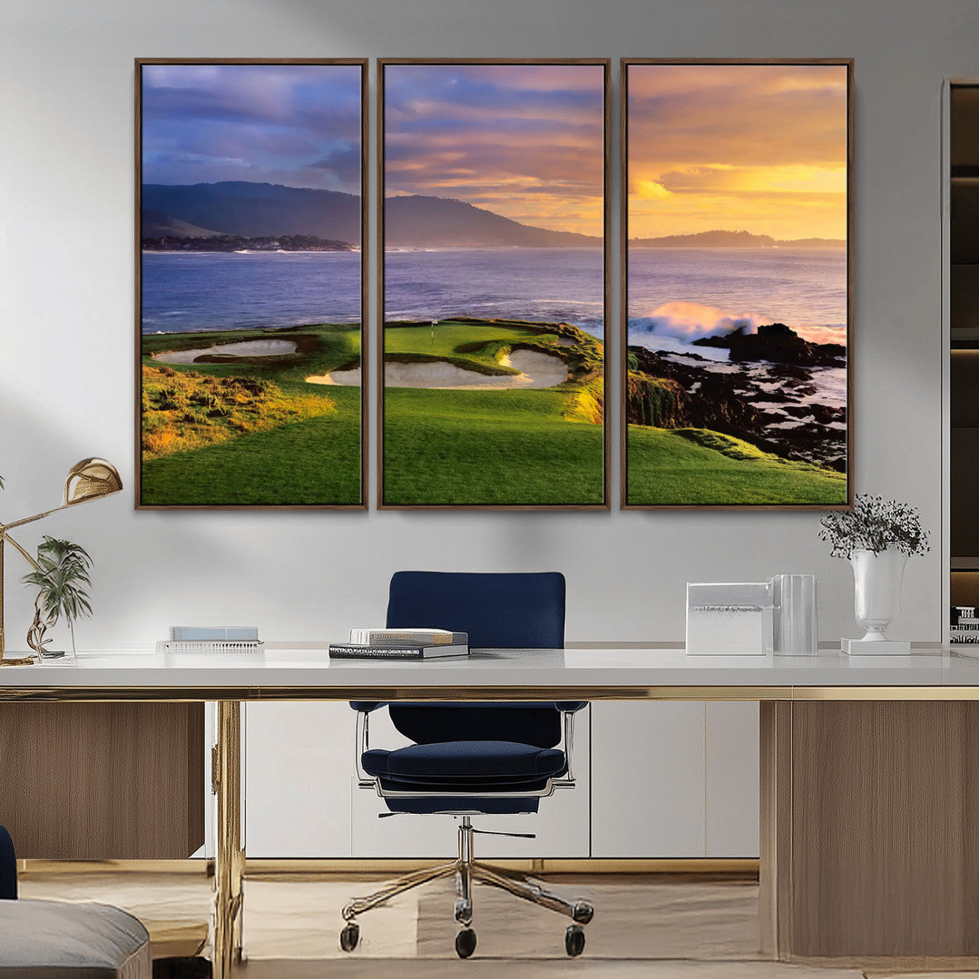 39644075-MGV-CV-36X24-Golf Course Wall Art – Coastal Sunset Canvas Print, Scenic Oceanfront Fairway Landscape Decor for Office, Man Cave, or Living Room