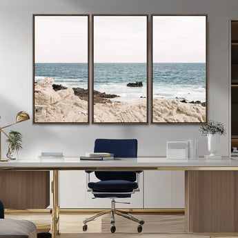 25481980-MGV-CV-36X24-Ocean Coastal Wall Art – Rocky Shoreline and Waves Canvas Print, Serene Beach Landscape Decor for Living Room, Bedroom, or Office