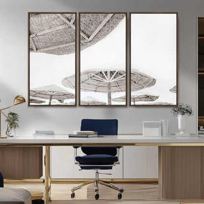 97043123-MGV-CV-36X24-Beach Umbrella Wall Art – Minimalist Coastal Canvas Print, Woven Parasol Summer Decor for Bedroom, Living Room, or Modern Beach