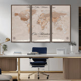 95243244-MGV-CV-36X24-Wander Often Wonder Always World Map Wall Art – Neutral Beige Adventure Canvas Print, Rustic Boho Travel Decor for Bedroom, Living