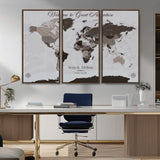 43749658-MGV-CV-36X24-Welcome to Great Adventure World Map Wall Art – Charcoal Gray Canvas Print, Rustic Travel Decor for Living Room, Study, Office or