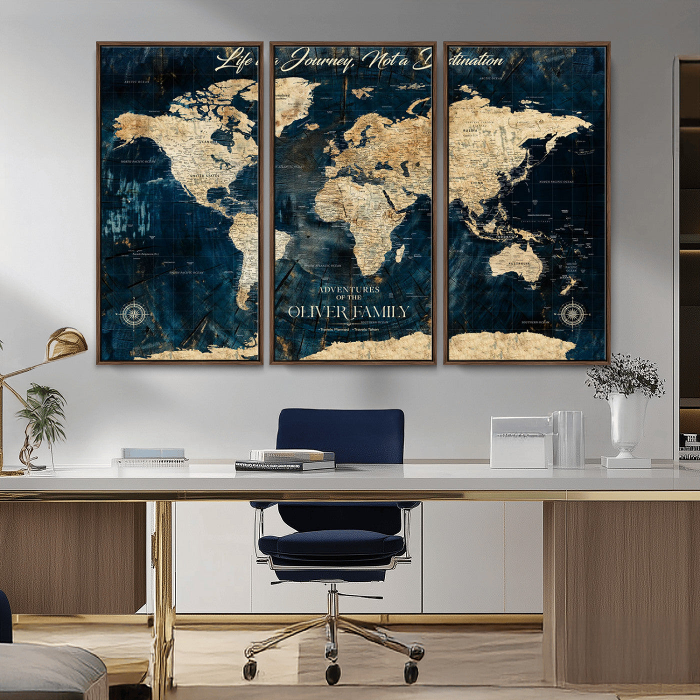 36970886-MGV-CV-36X24-Life is a Journey Not a Destination World Map Rustic Navy Beige Vintage Travel Wall Art Adventure Quote Canvas Print for Home