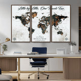 88337180-MGV-CV-36X24-Little by Little One Travels Far Tolkien Quote World Map Rustic Black Brown Adventure Wall Art Canvas Print for Home Office Living