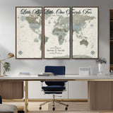 10693204-MGV-CV-36X24-Little By Little One Travels Far Tolkien Quote Blue Green World Map Adventure Wall Art Canvas Print Rustic Wanderlust Travel Decor