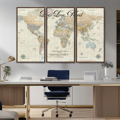 19479008-MGV-CV-36X24-Live Love Travel Wall Art – Detailed World Map Canvas Print, Adventure Decor for Living Room, Office or Bedroom, Travel Gift for