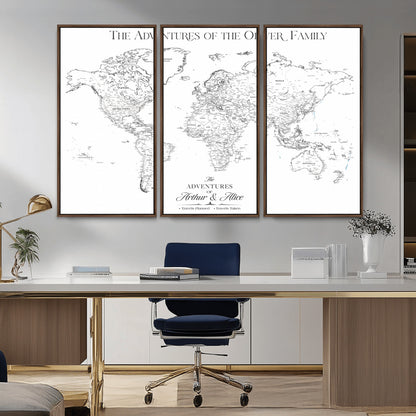 21029247-MGV-CV-36X24-Minimalist World Map Wall Art – Black and White Travel Adventure Print, Modern Family Travel Map Decor for Living Room, Bedroom,