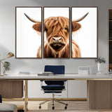 637908607-MGV-FC-93X47-3P_Black-Highland Cow Wall Art Print – Rustic Farmhouse Animal Portrait, Scottish Highland Cattle Canvas, Modern Country Wall Decor for