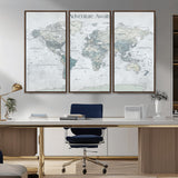 TEST111-MGV-FC-48X32-3P_Walnut-Personalized Adventure Awaits Push Pin World Map – Custom Framed Travel Tracker Canvas Wall Art for Home, Office