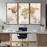 99422096-MGV-CV-36X24-Adventure Awaits World Map Wall Art – Neutral Beige Canvas Print, Modern Travel Inspired Wall Decor for Living Room, Bedroom or
