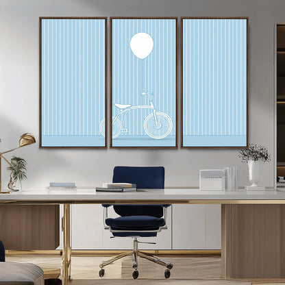 56479838-MGV-CV-36X24-Bicycle Wall Art – Minimalist Blue Canvas Print with Balloon Illustration, Modern Decor Artwork for Kids Room, Nursery, or Living