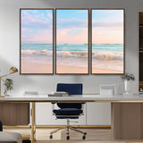88024944-MGV-CV-36X24-Beach Landscape Wall Art – Coastal Ocean Canvas Print with Gentle Waves and Pastel Sky, Serene Seascape Photography for Living