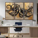 57944271-MGV-CV-36X24-Octopus Wall Art – Black and Gold Nautical Canvas Print, Modern Ocean Inspired Artwork with Elegant Detailing, Coastal Marine