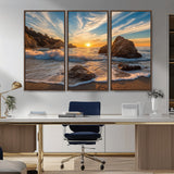 85659923-MGV-CV-36X24-Rocky Ocean Sunset Canvas Wall Art – Seaside Dramatic Seascape Print, Coastal Modern Decor, Ocean Sunset Art for Living Room or