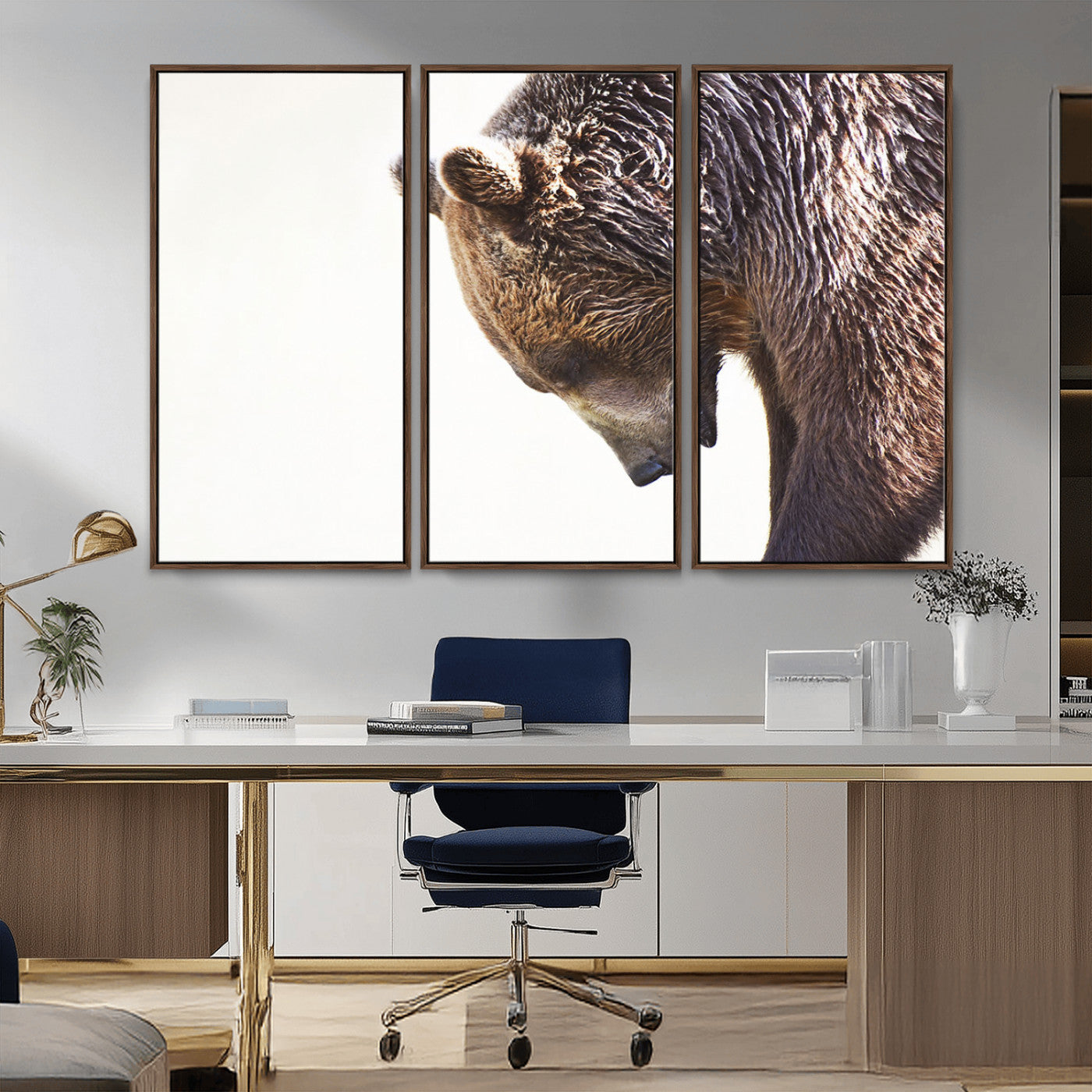 14405507-MGV-CV-36X24-Bear Wall Art – Wildlife Canvas Print with Rustic Animal Portrait and Minimalist Background, Nature Inspired Photography for