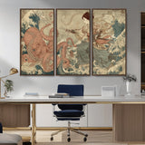54879547-MGV-CV-36X24-Tsukioka Yoshitoshi Samurai Wall Art Print, Japanese Katana Warrior Canvas Wall Art, Octopus Sea Monster Canvas Print,