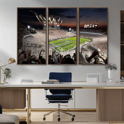 Penn-MGV-CV-36X24-Football Stadium Wall Art – Panoramic Night Game Canvas Print, Packed Crowd with Fireworks, Sports Decor for Office, Man Cave, Bar
