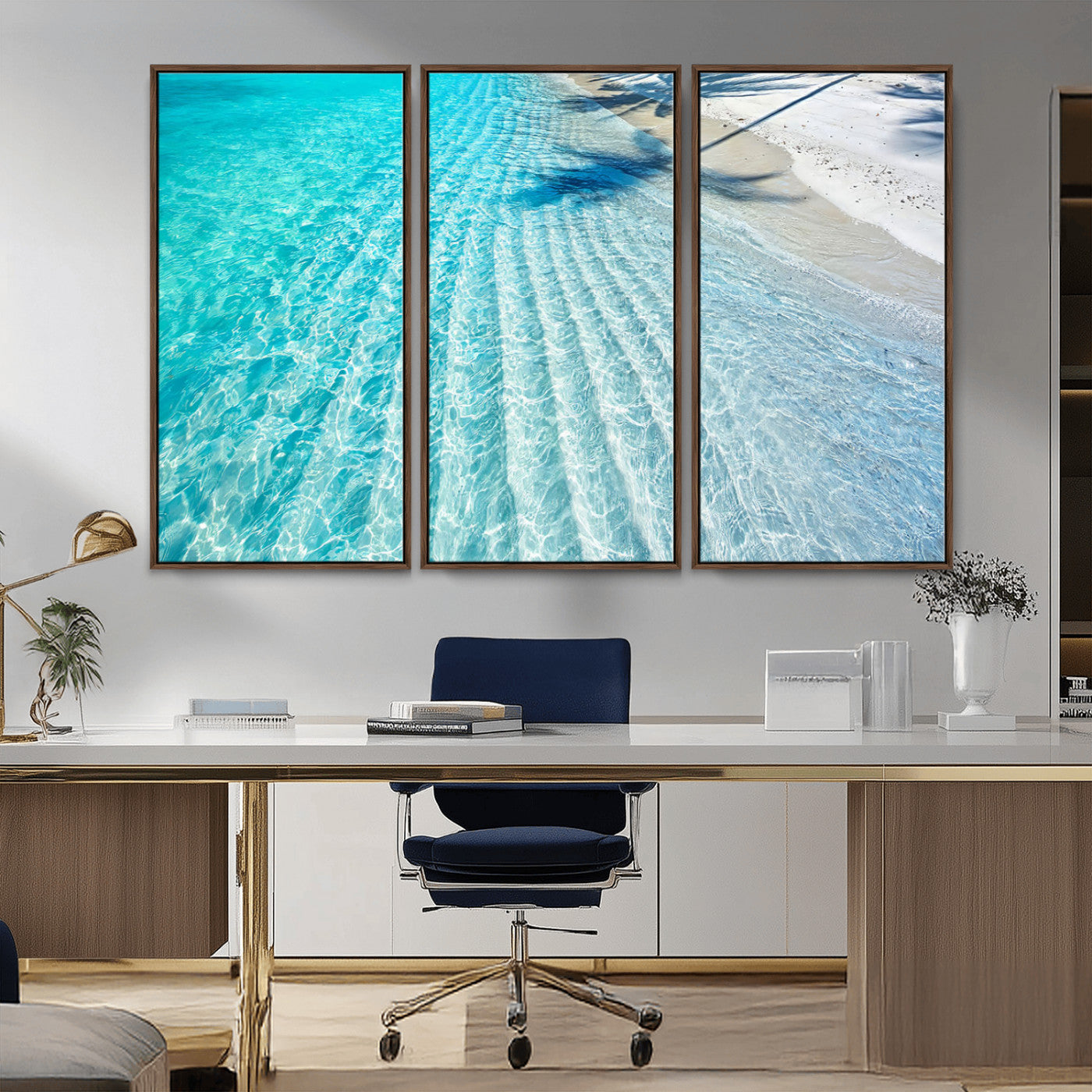 68127042-MGV-FC-48X32-3P_Walnut-Beach Wall Art – Tropical Ocean Canvas Print, Clear Water and White Sand Photography Decor for Bedroom, Living Room, Office,