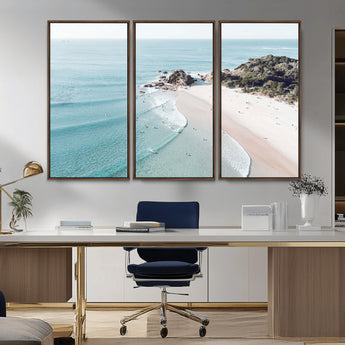 79395467-MGV-CV-36X24-Coastal Wall Art – Aerial Beach Canvas Print, Ocean Waves and Sandy Shore Photography Decor for Bedroom, Living Room, Office,