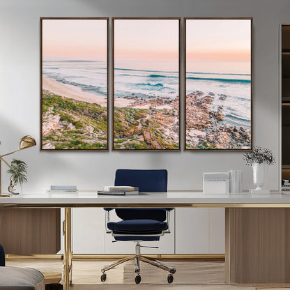 27332135-MGV-CV-36X24-Coastal Sunset Wall Art – Ocean Waves and Rocky Shore Canvas Print, Scenic Seaside Photography Decor for Bedroom, Living Room,