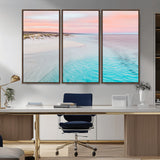 41613614-MGV-CV-36X24-Beach Sunset Wall Art – Pastel Ocean Canvas Print, Turquoise Water and Pink Sky Photography Decor for Bedroom, Living Room, Office