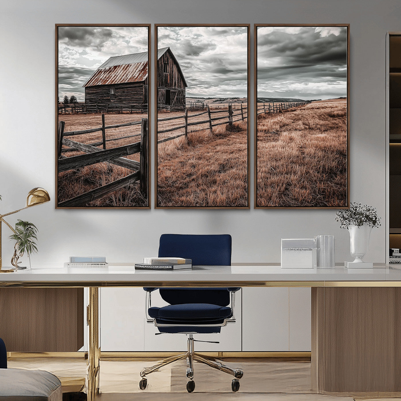 70676381-MGV-CV-36X24-Rustic Barn Wall Art – Weathered Farmhouse Canvas Print, Country Landscape Photography Decor for Bedroom, Living Room, Office,
