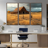 16480179-MGV-CV-36X24-Farmhouse Wall Art – Rustic Barn and Golden Field Canvas Print, Country Landscape Photography Decor for Bedroom, Living Room,
