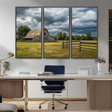 39409517-MGV-CV-36X24-Rustic Barn Wall Art – Weathered Farmhouse and Storm Clouds Canvas Print, Country Landscape Photography Decor for Bedroom, Living