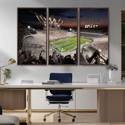 11221988-MGV-CV-36X24-Football Stadium Wall Art – Game Day Crowd with Fireworks, Sports Fan Photography Print, Stadium Decor for Man Cave, Bar, or
