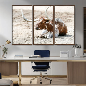 89096667-MGV-CV-36X24-Texas Longhorn Wall Art – Rustic Western Canvas Print, Cattle Photography Decor for Ranch House, Living Room, Office, Man Cave