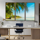 65056721-MGV-CV-36X24-Tropical Beach Wall Art – Palm Tree Coastal Photography Print, Relaxing Ocean Paradise Landscape, Island Seascape Home or Office