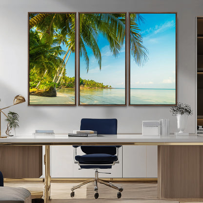 65056721-MGV-CV-36X24-Tropical Beach Wall Art – Palm Tree Coastal Photography Print, Relaxing Ocean Paradise Landscape, Island Seascape Home or Office