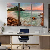 53831025-MGV-CV-36X24-Coastal Landscape Wall Art – Tropical Beach Ocean Canvas Print, Sunset Mountain View Photography Decor for Living Room, Bedroom,