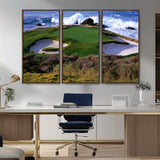 22776914-MGV-FC-48X32-3P_Walnut-Golf Course Wall Art – Oceanfront Green Canvas Print, Coastal Pebble Beach Photography Sports Decor for Living Room, Office, Man