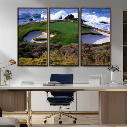 22776914-MGV-FC-48X32-3P_Walnut-Golf Course Wall Art – Oceanfront Green Canvas Print, Coastal Pebble Beach Photography Sports Decor for Living Room, Office, Man