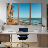 92568259-MGV-CV-36X24-California Beach Wall Art – Palm Tree Pier Canvas Print, Coastal Ocean Photography Seaside Decor for Living Room, Bedroom, Office,