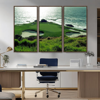 48473947-MGV-CV-36X24-Ocean Golf Course Wall Art – Panoramic Green Fairway Canvas Print, Coastal Golf Landscape Photography Sports Decor for Office, Man