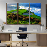 34181847-MGV-CV-36X24-Coastal Golf Course Wall Art – Panoramic Ocean Fairway Canvas Print, Scenic Sports Photography Decor for Office, Man Cave, Living